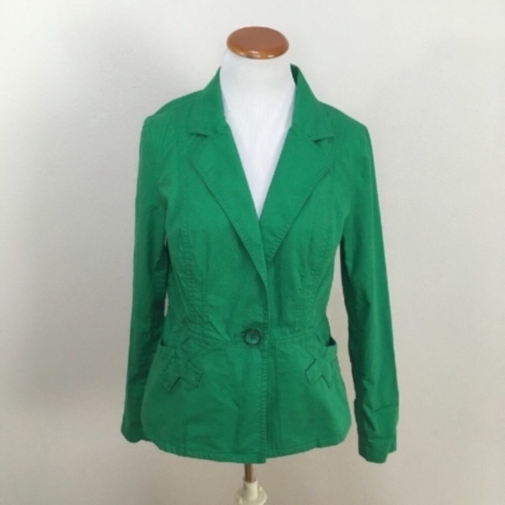 CAbi Green Verde Jacket Blazer One Button Cotton Blend Women’s Sz Small #5097‎